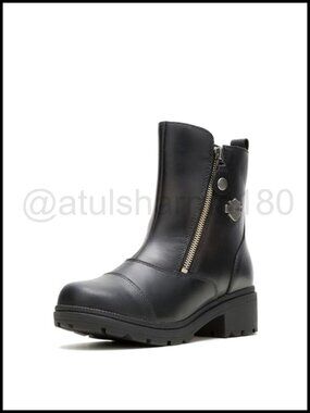 Full-Grain Leather Motorcycle Boots Round Toe Ankle Casual